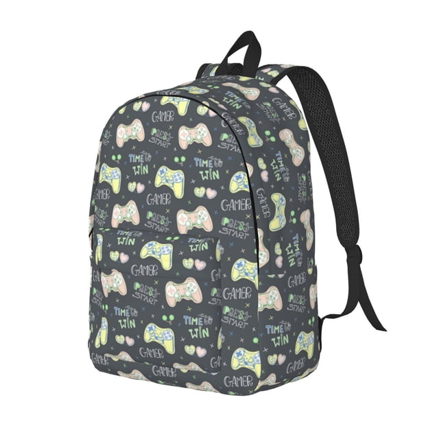 Disketp Gamers Mochila de Lona Estampada, Mochila Escolar de Viaje Ligera para Estudiantes y Portátil-Medium