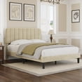 thumbnail image 2 of VECELO Velvet Full Size Upholstered Beds with Adjustable Headboard, Modern Platform Bed Frame, Sturdy Wooden Slats Support/No Box Spring Needed, Beige, 2 of 10