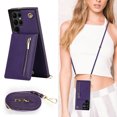 thumbnail image 5 of Allytech for Galaxy S22 Ultra Case with Removable Crossbody Shoulder Lanyard Strap, PU Leather Shockproof Magnetic Snap Zipper Pocket Card Slots Case for Samsung Galaxy S22 Ultra 5G 6.8" 2022, Purple, 5 of 13