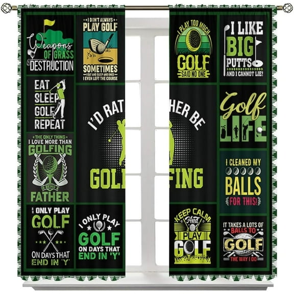Men Golf Decor Curtain Golf Ball Sports Theme for Kids Boys Adult Decor Green Patchwork for Home Kitchen Restaurant Decoration Window Curtain 2Panel 42" W X 63" L