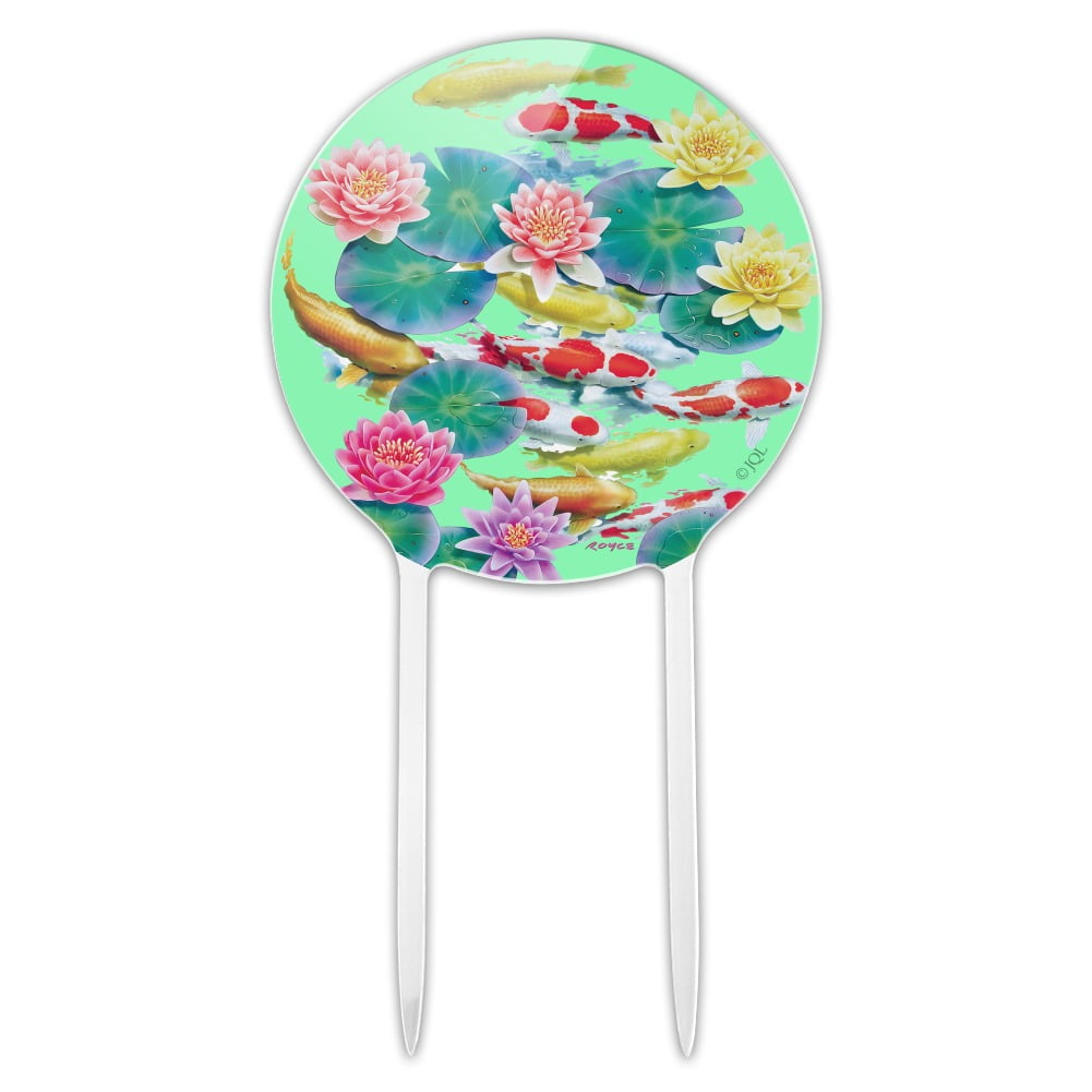 Acrylic Koi Fish Pond Water Dance Cake Topper Party Decoration for Wedding Anniversary Birthday Graduation