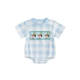 thumbnail image 1 of SUNSIOM Barboteuses pour Bébés Garçons Filles Manches Courtes Col Rond Duck Broderie Imprimé à Carreaux Justaucorps Combinaison, 1 of 7
