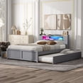 thumbnail image 3 of Queen Size Wood Storage Platform Bed with LED, 2 Drawers and 1 Twin Size Trundle, Pholstered Platform Bed, 3 of 12