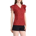 thumbnail image 4 of Blusa de mujer con mangas de mariposa, escote en V y estampado de lunares, color rojo M, 4 of 6