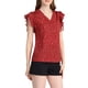 thumbnail image 4 of Blusa de mujer con mangas de mariposa, escote en V y estampado de lunares, color rojo M, 4 of 6
