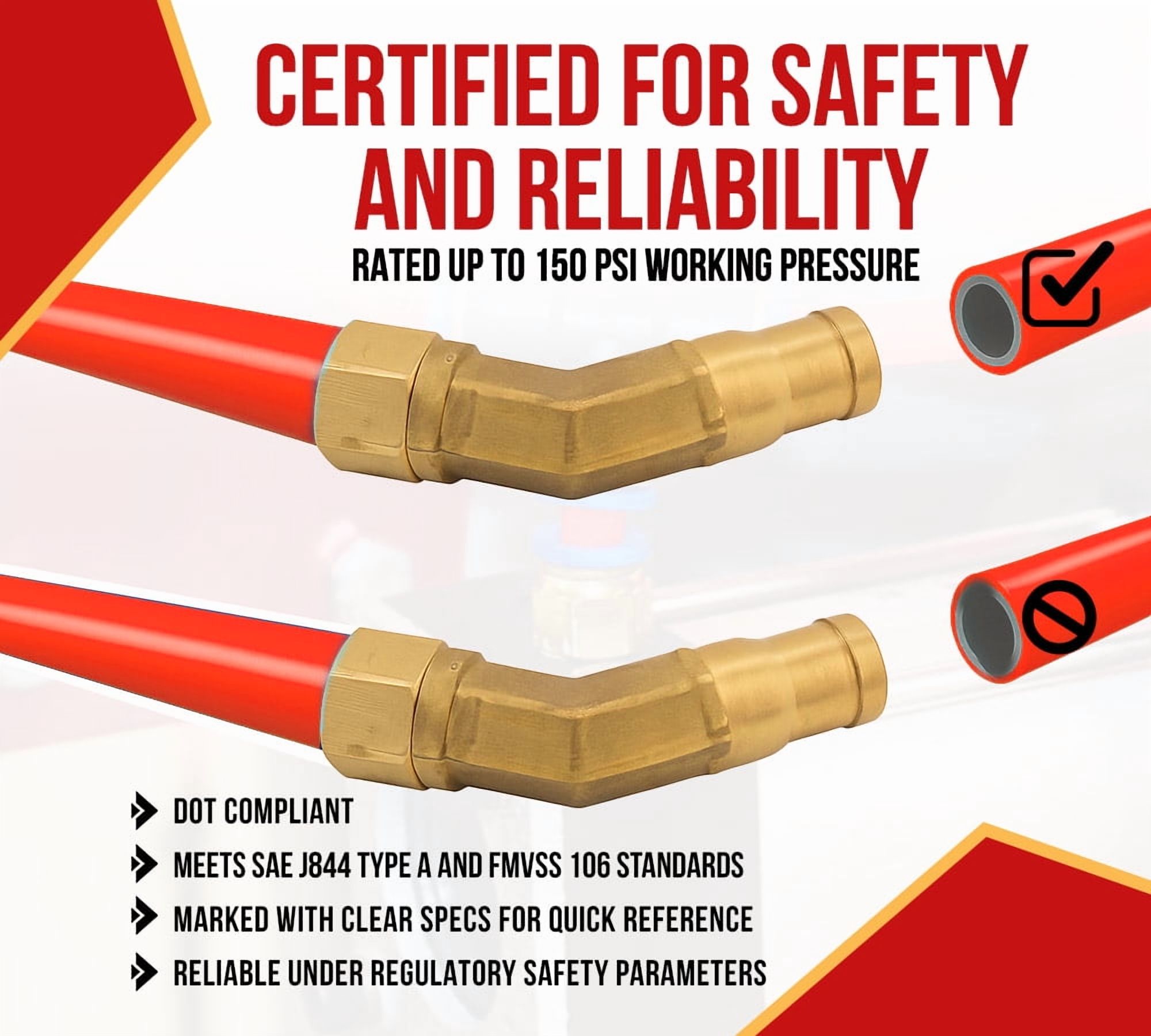 (2 Pack) 1/4" OD x 100' Orange SAE J844 Nylon Air Brake Tubing DOT Approved | Pneumatic Nylon Air Line Hose for Air Brake System
