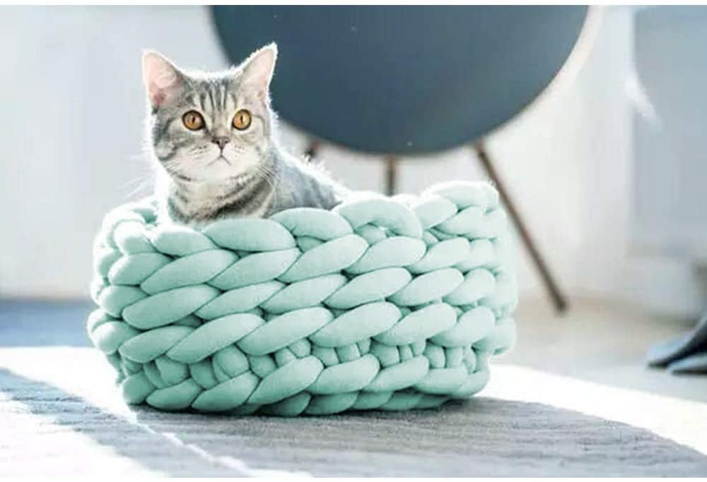 Handmade Chunky Cotton Yarn Cat Bed Crochet Fluffy Cat Basket Cozy Natural Cat Bed Handmade Chunky Cotton Yarn Cat Bed Crochet Fluffy Cat Basket Cozy Natural Cat Bed