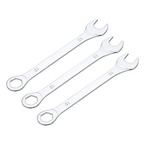 3 Packs 15mm Thin Combination Wrench with Offset 6-Point End and Angled Open End