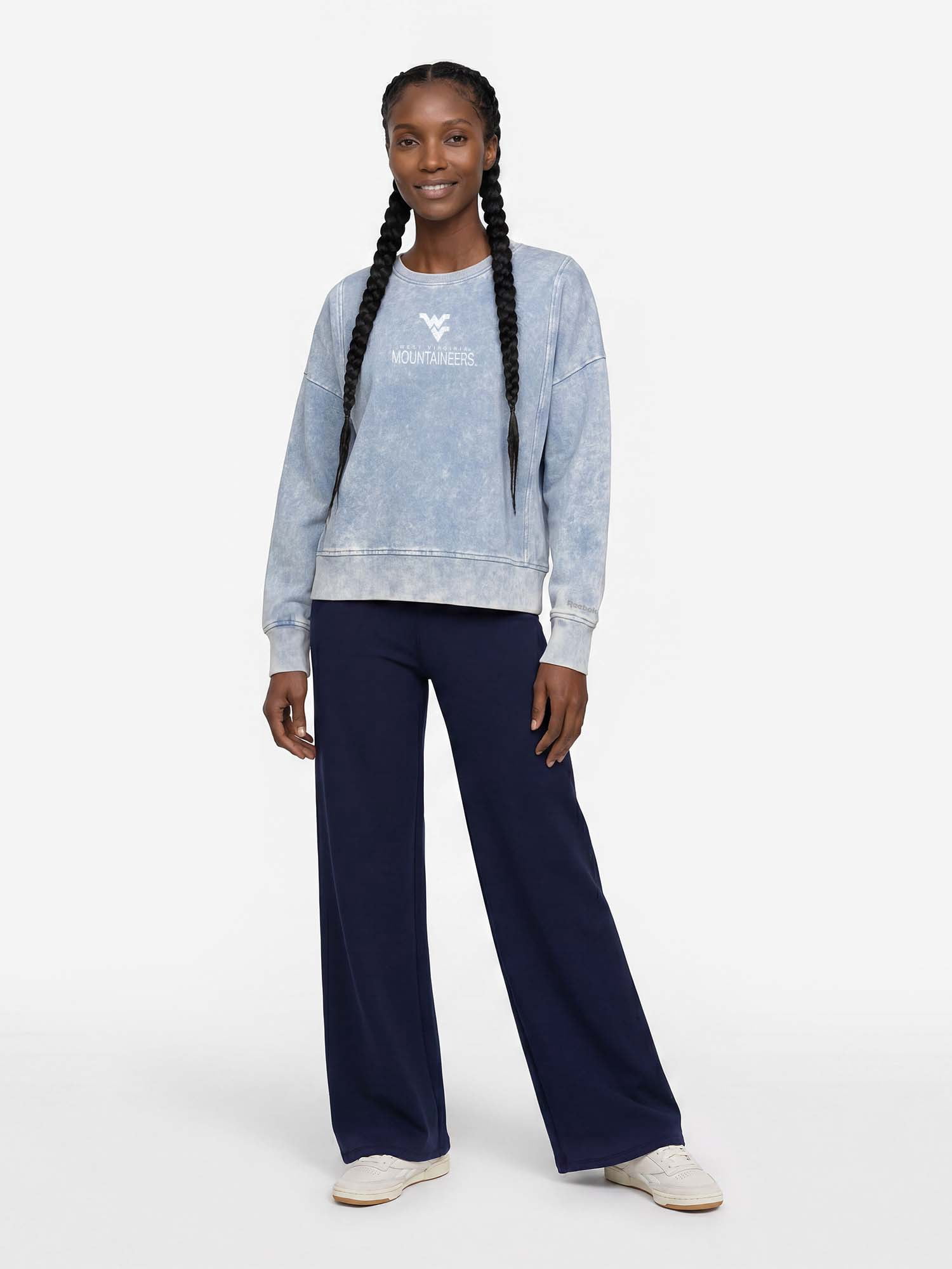 West Virginia Mountaineers Reebok Womens Denim Wash Crew Neck Sweatshirt