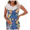 thumbnail image 1 of Camiseta sin mangas de encaje con estampado de mujer Camiseta sin mangas de empalme de cuello redondo Camiseta ligera y cómoda delgada OAVQHLG3B Store lin121212, 1 of 5