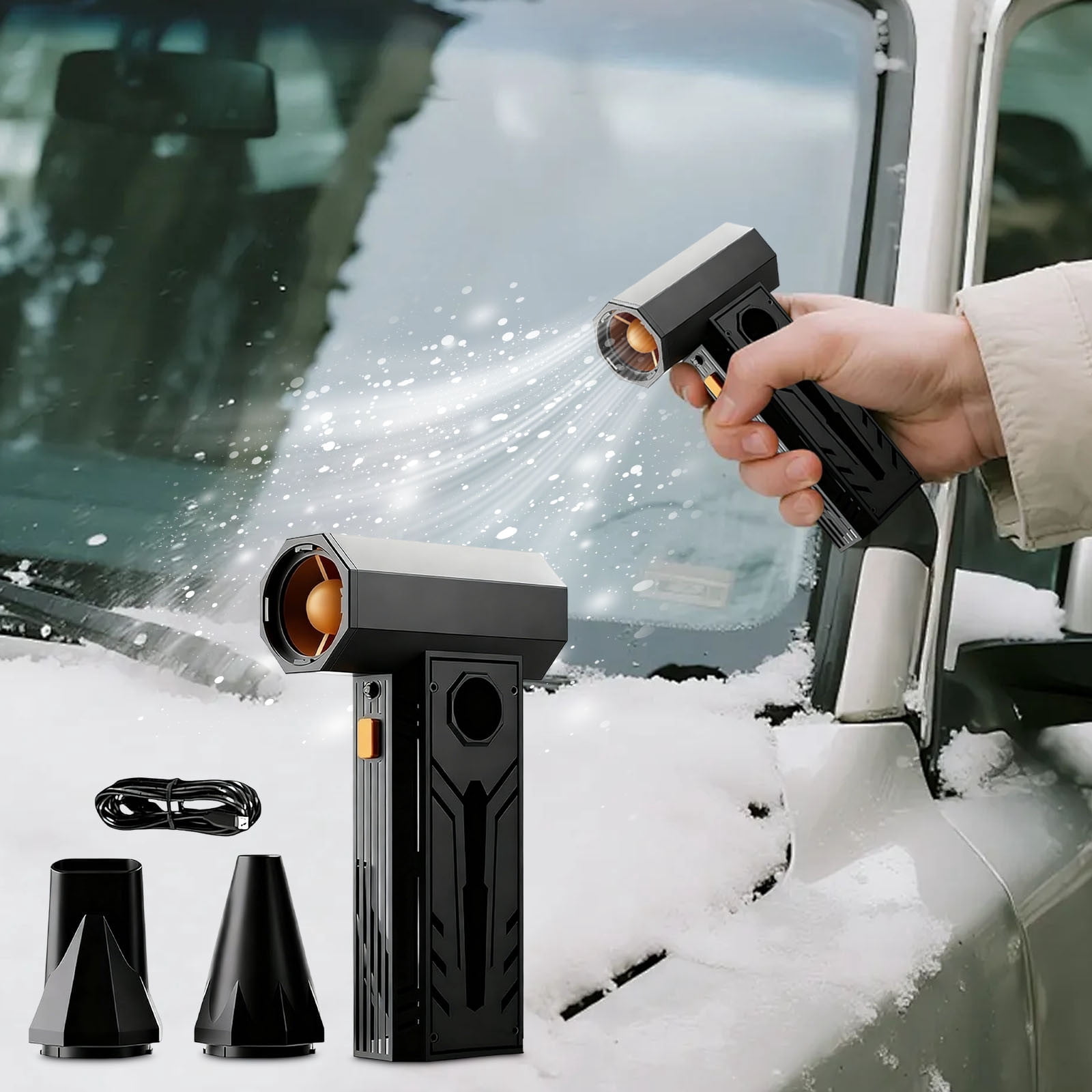 Hxlamzoo 5000W Portable Snow Blower with High-Speed Turbine Tech for Car Windshield Defrost and Driveway Snow Removal, Battery-Powered for Long Runtime in Cold Weather, Ideal for Year-Round Cleaning
