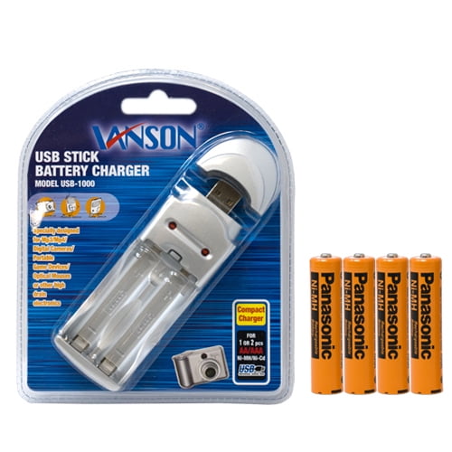AA / AAA USB Battery Charger + 4 AAA (750 mAh) Panasonic NiMH Batteries