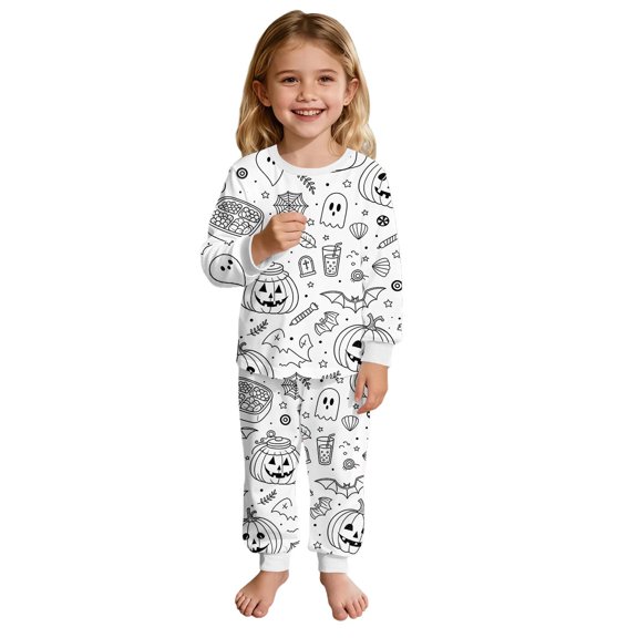 Yuncity Girl Pajamas Halloween Diy Autumn Winter Long Sleeve Jammies Casual Pjs Cozy Comfortable Loungewear Size 2-3 Years White