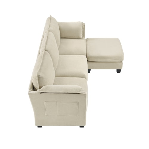 Howcool Cloud Couch Modular Sectional Sofa 3 Seat 93" L Shaped Convertible Couch Chenille Thick Cushion with Ottoman, Removable & Washable Cover for Living Room,Beige