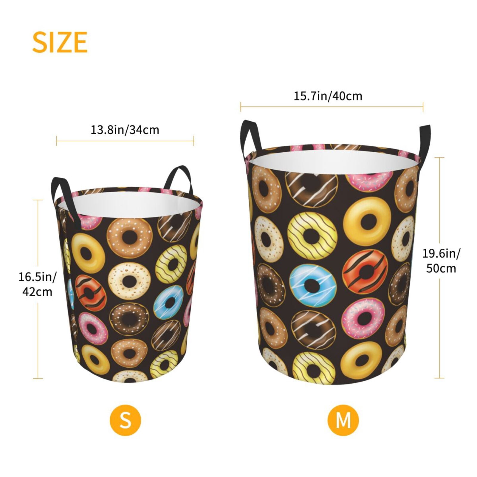 Large Laundry Basket with Handles - Donut Print No.9036 Kids Baby Dirty Clothes Laundry Hamper for Bedroom Aesthetic