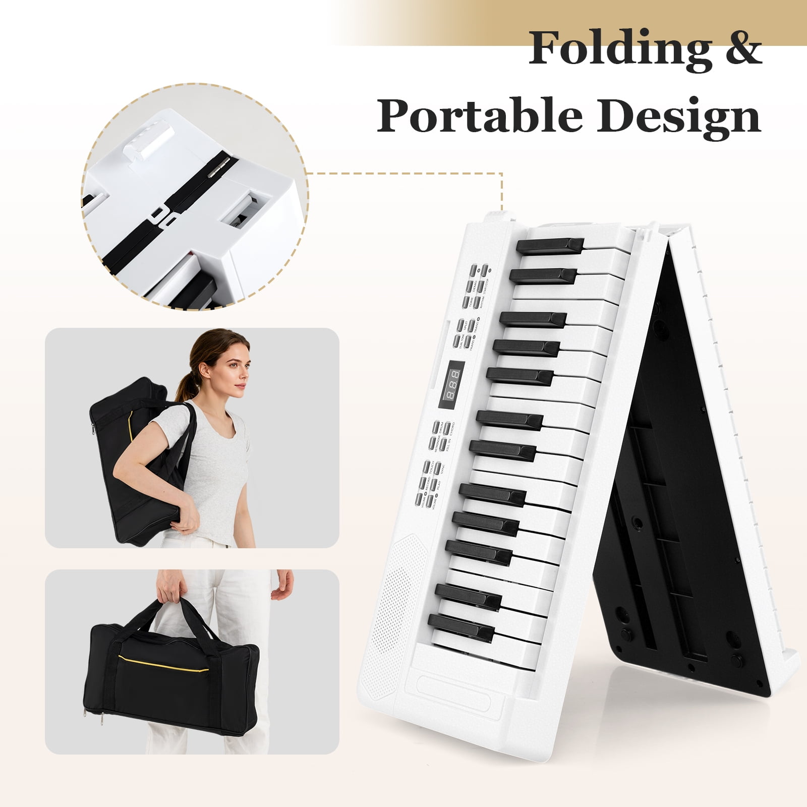 Gymax 61-Key Foldable Piano Keyboard w/MIDI Split Function Headphone Sustain Pedal White