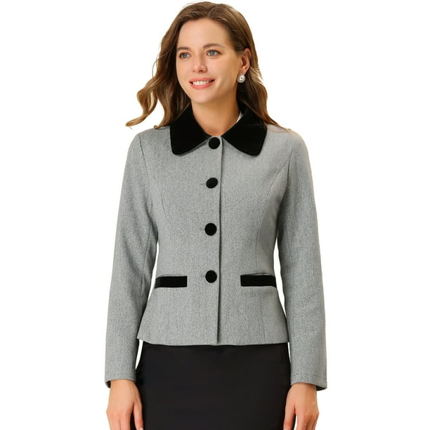 INSPIRE CHIC Elegante chaquetón de invierno con cuello vuelto y bolsillos en contraste para mujer Gris claro S
