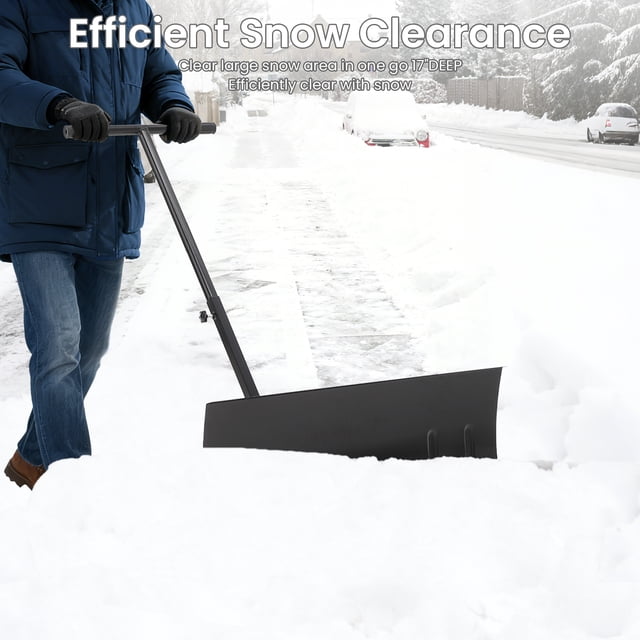 AKDSteel Pelle à Neige en Métal Robuste avec Roues, Lame Inclinée à 5 Positions Réglables et Poignée de Hauteur, Pousseur Ergonomique en Acier, Roues Antidérapantes, Bord en Caoutchouc pour un Déneigement Rapide