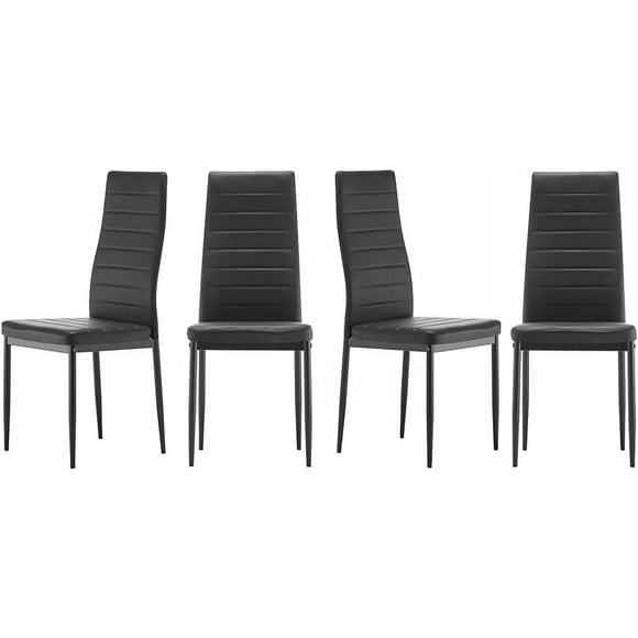 Set of 4 Modern Black Dining Room Chairs - Perfect for Small Spaces - Upholstery Faux Leather - Sleek and Stylish Design - Ideal for Kitchen, and Breakroom (Set of 4Black)