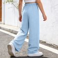 thumbnail image 4 of CPNG Girls Cotton Linen Pants Solid Color Elastic High Waist Wide Leg Pants Lightweight Comfortable Breathable Casual Pants, 4 of 6