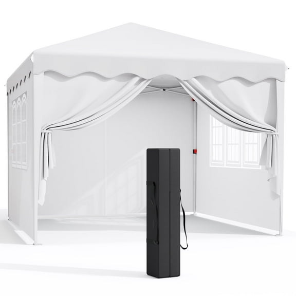 Pirecart 10 x 10ft Pop-up Canopy Tent Outdoor Canopy Folding Shelter with 4 Removable Sidewalls, Party Tent with Carrying Bag, White