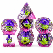 7PCS DND Dice Set with Alien Wizard Insert, Transparent Pink Purple Resin Polyhedral RPG Dice for Dungeons and Dragons Tabletop Games