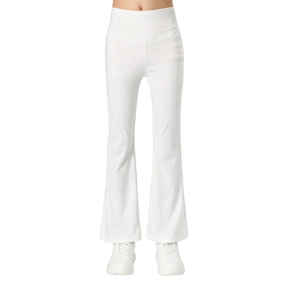 biudgviw Girls Flare Leggings Toddler Kids High Waist Yoga Pants Breathable Casual Athletic Bell Bottoms for Workout Dance(White,14-15 Years)