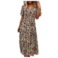 thumbnail image 1 of PENGXIANG Femmes Casual Print Fleur Slim Été Manches Courtes V-Cou Robe, 1 of 3