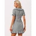 thumbnail image 4 of DARING DIVA Gingham Print Ruffled Doll Collar Puff Sleeve Mini Dress XS Black White, 4 of 6