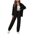 thumbnail image 2 of The Big Save of The Day kttectoa Outfits for Women Waffle Knit Jackets Trendy Casual Outfits Outdoor Clothing Solid Long Sleeve Mock Neck Button Pullover Tops and Pants Winter Outfits for Women, 2 of 4