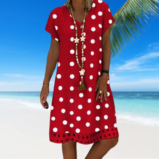 Vestido De Las Señoras Vestido de lunares para mujer Vestido transpirable con estampado femenino para vacaciones (Rojo L) Cgtredaw para Mujer Rojo T L