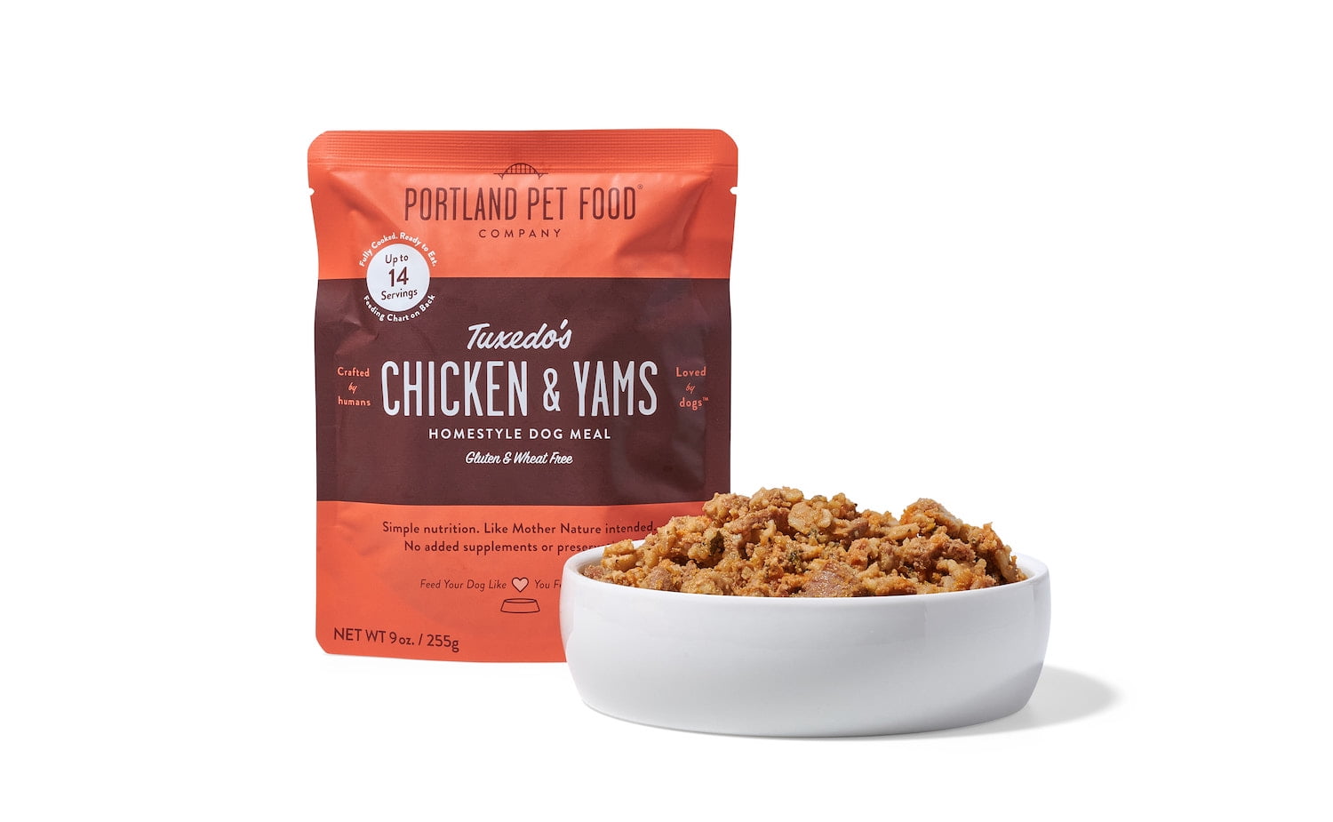 Portland Pet Food Company Tuxedo’s Chicken & Yams Fresh Dog Food Pouches - Human-Grade, Gluten-Free Wet Pet Meal Topper & Mixers - Large & Small Breed Puppy & Senior Dogs - Made in The USA - 8 Pack