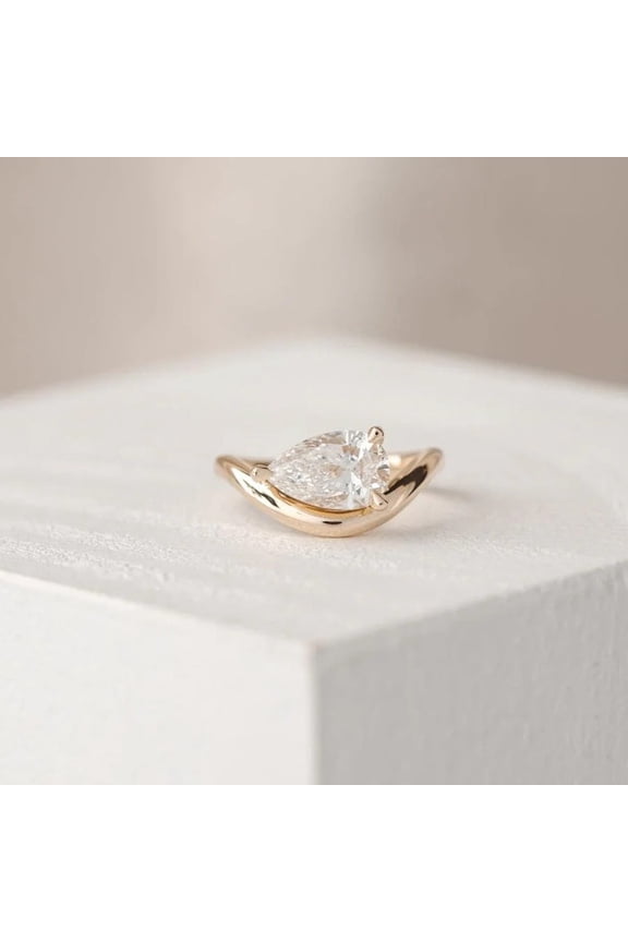 3CT Pear Moissanite Unique Engagement Ring for Women 10k Yellow Gold Size 4