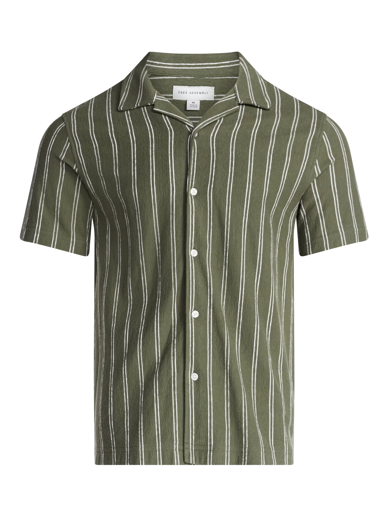 Free Assembly Men's Textured Cotton Camp Shirt with Short Sleeves, Sizes S-3XL