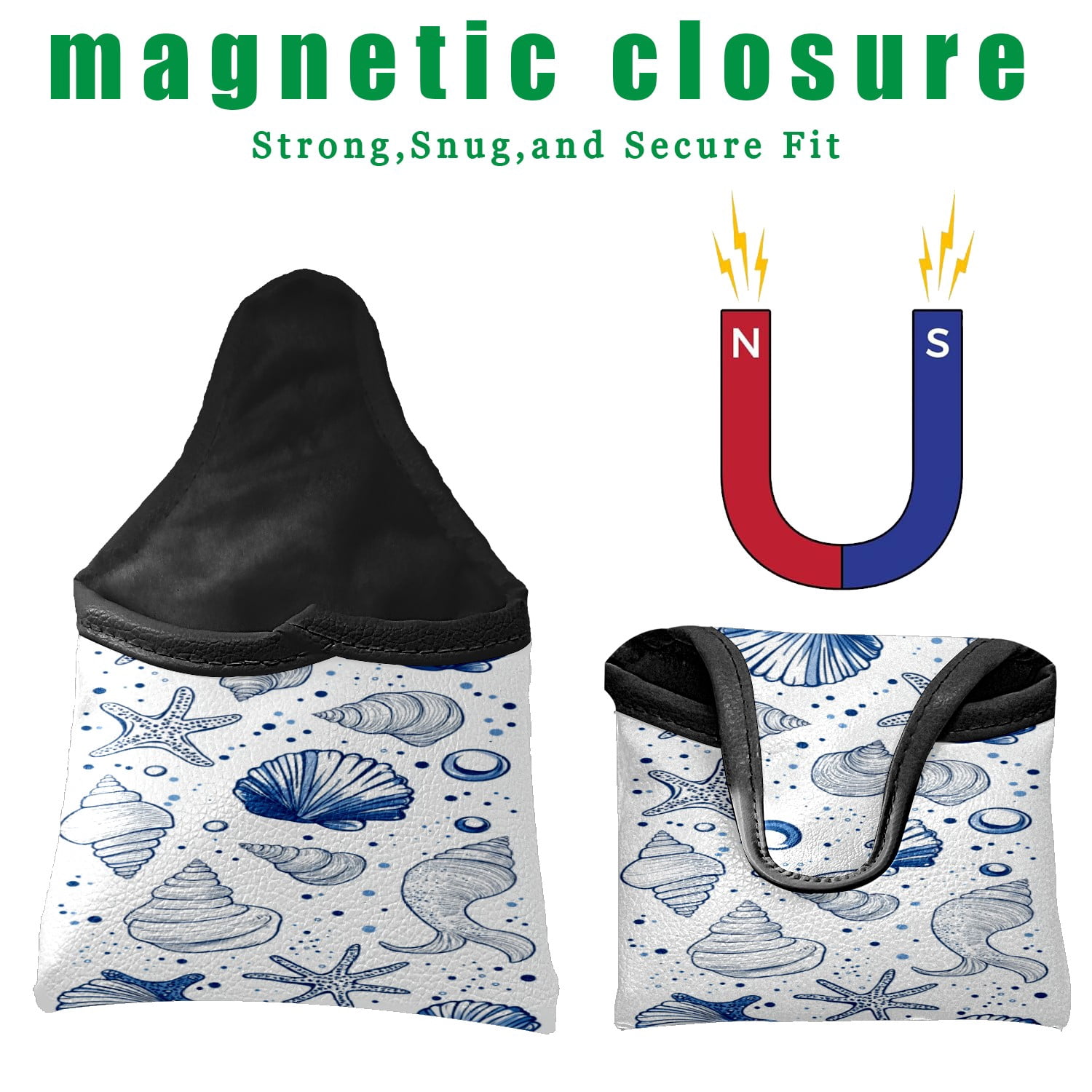 Golf Mallet Putter Cover Premium Leather Golf Putter Head Cover with Magnetic Closure Golf Cover for Men and Women Cute Cartoon Marine Life
