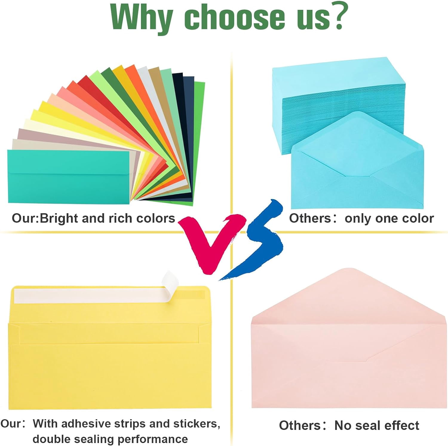 200 PCS Colorful Envelopes, #10 Business Mailing Envelopes Self Seal Square Flap for Letter, Invitations, Office, Size 4 1/8 X 9 ½ Inch