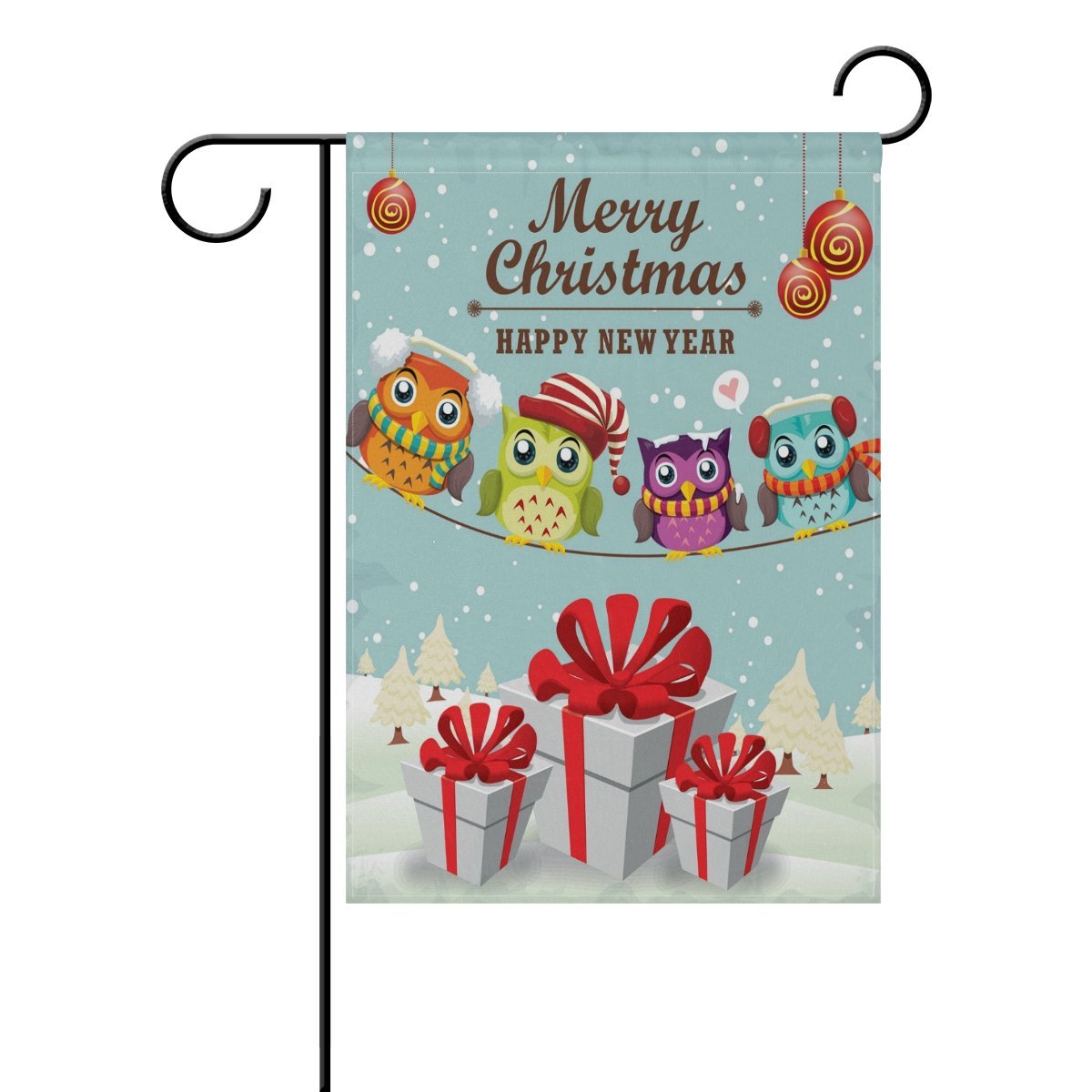 POPCreation Vintage Christmas Poster Design With Owl Polyester Garden Flag Outdoor Flag Home Party Garden Decor 12x18 inches - image 1 of 2