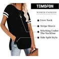 thumbnail image 5 of TEMOFON Women Tops Summer Short Sleeve Stripe Shirts Cute Casual Loose Blouse Side Split Tunic Top Black Tees, 5 of 5