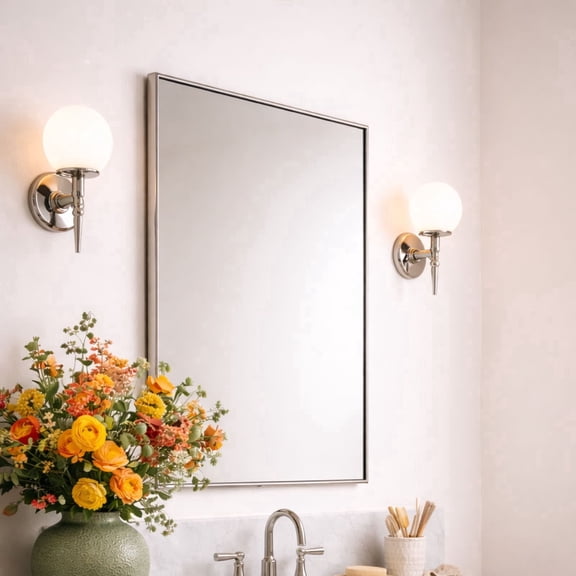 TEHOME Chrome Bathroom Vanity Mirror with Squared Corners, 20x28'' Silver Rectangle Stainless Steel Metal Framed Mirror for Bathroom