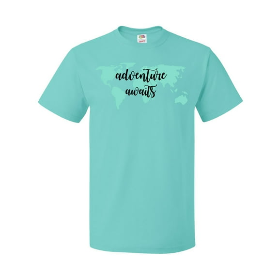Inktastic Adventure Awaits Teal World Map T-Shirt