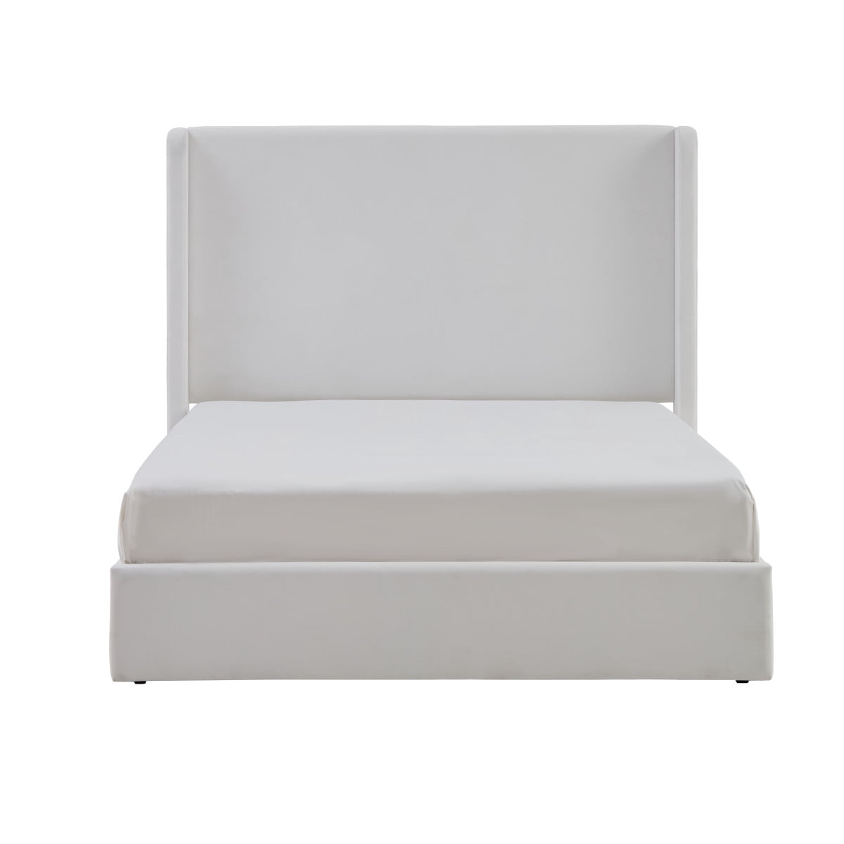 Luckynote Upholstered Wingback Platform Bed, King Frame with 52.3" Headboard, No Box Spring Needed, Minimalist Quiet Micro Suede Design for Master Bedroom, Coconut