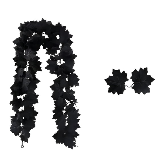 SLYNSHome Artificial Black Maple Leaf Garland, Faux Autumn Vine Decor With Hooks, Indoor Outdoor Swag For Staircase Wall Mantel Halloween Home Party Decoration