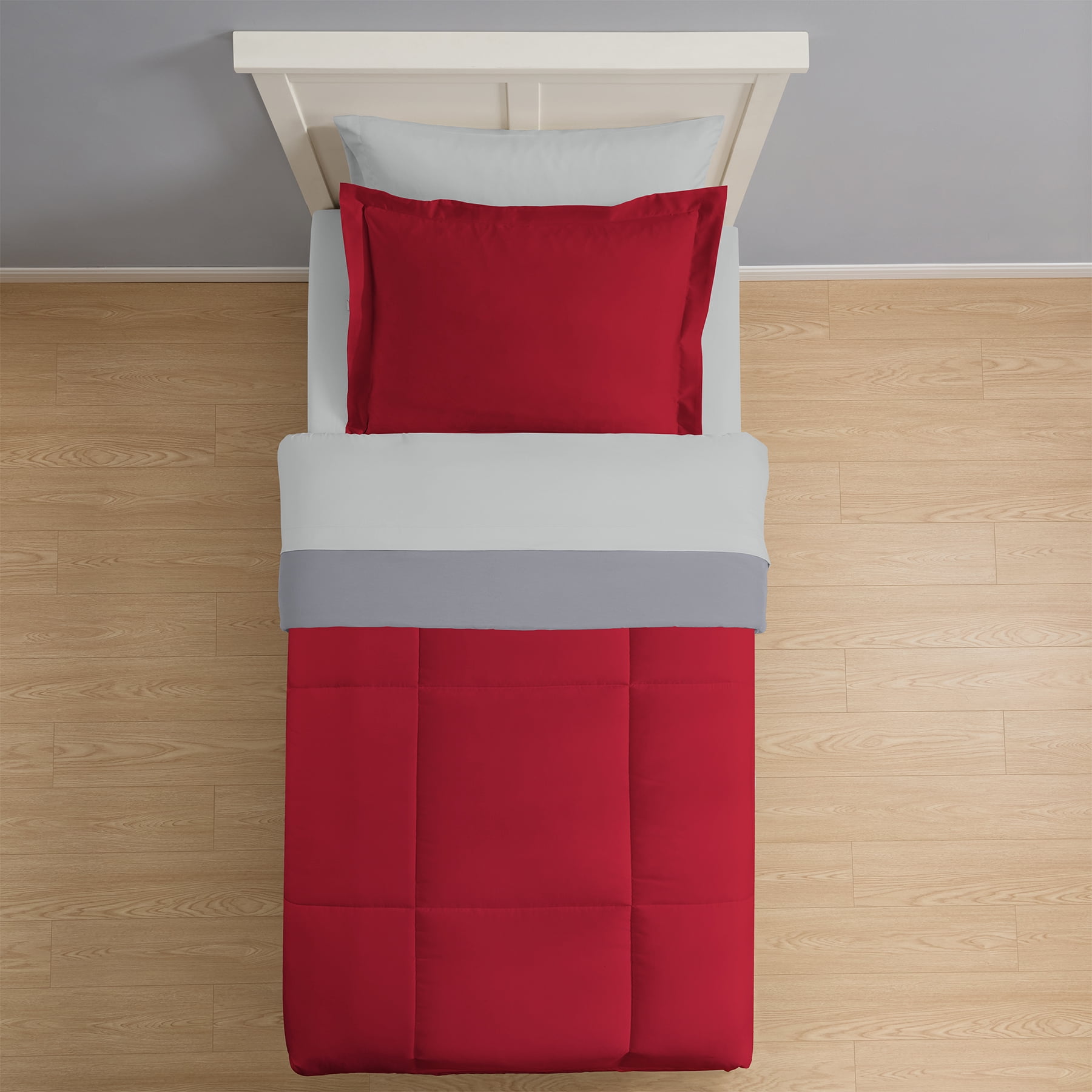 Mainstays All in One Reversible Comforter and Sheet set- 5 Piece, Twin, Red