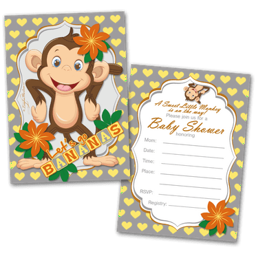 Let's go Bananas Sweet Monkey Baby Shower Invitations – 20 Cards & 20 Envelopes