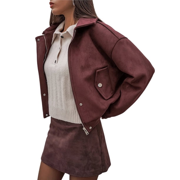 Chaqueta de Solapa de Larga para Mujer, Abrigo de Ante Holgado Informal de Moda para , Otoño e Invierno Marrón L