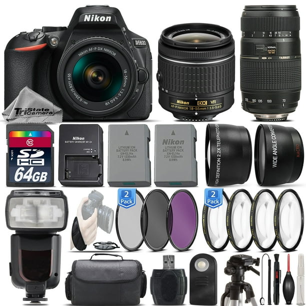 Nikon D5600 DSLR Camera + 1855mm VR Lens + 70300mm Macro + Flash