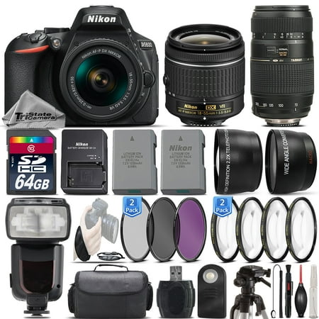 Nikon D5600 DSLR Camera + 18-55mm VR Lens + 70-300mm Macro + Flash - 64GB