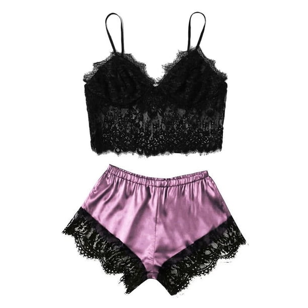 Pijama Sexy de seda con tirantes para mujer, ropa de dormir de dos piezas, pantalones cortos, Conjunto de pijama de encaje, camisón Sexy, ropa de casa informal de verano