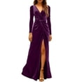 thumbnail image 4 of Velvet Dress for Women Autumn Winter New V-neck Slim Twist High Waist Evening Dress Sexy Solid Color Pleated A-line Dresses, 4 of 5
