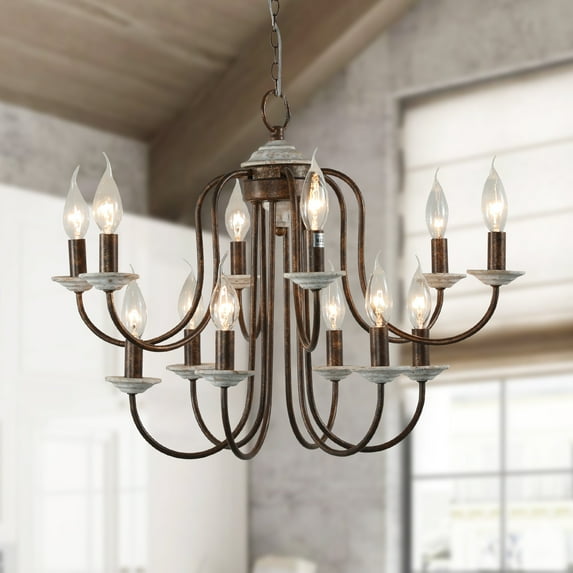TOMIYA 12-Light Rustic Farmhouse Chandelier for Dining Room Wood Light Fixture Pendant Lighting for Kitchen Island Entryway Foyer
